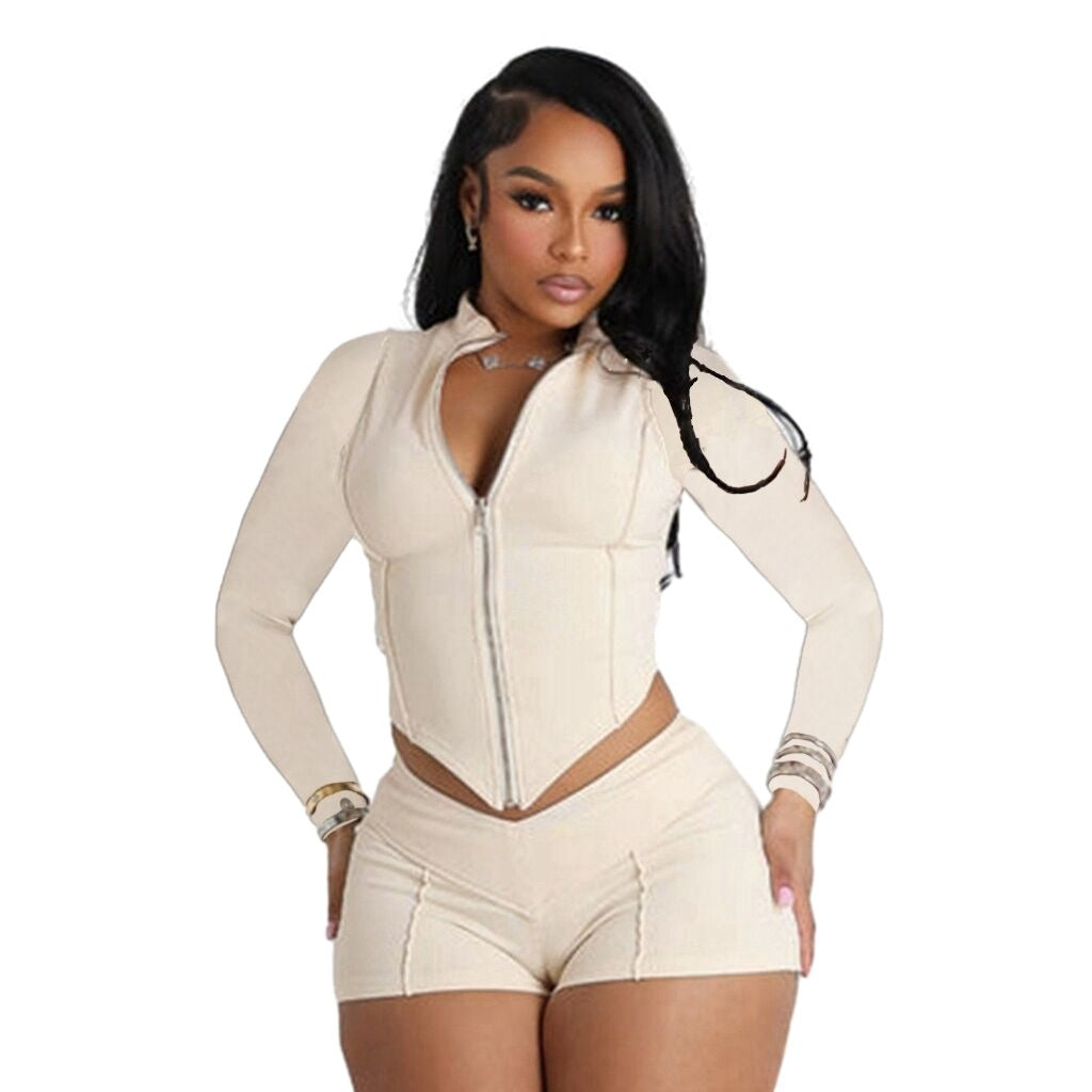 Women's Sexy Lapel Long Sleeve Shorts Suit