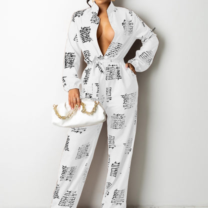 Women's Casual Fashion Loose Shirt Long Sleeve Jumpsuit