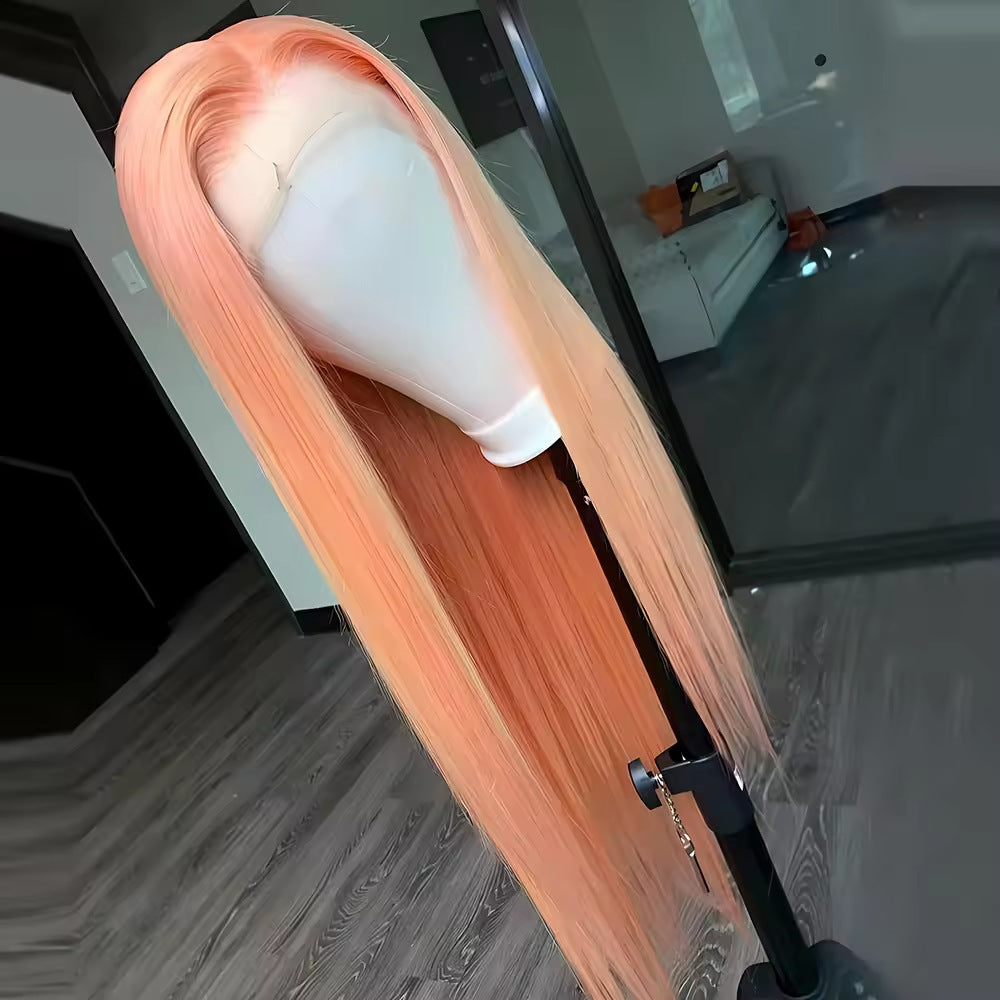 Light Orange Long Straight Hair 134 Front Lace Chemical Fiber High-temperature Fiber Wig Head Cover