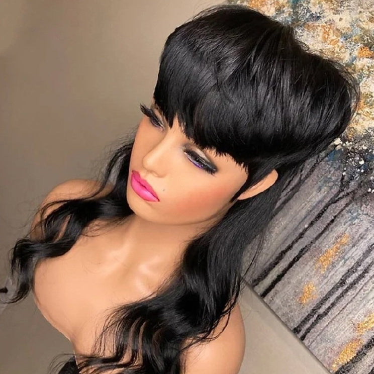 Bangs Black Front Short Back Long Brazilian Wig