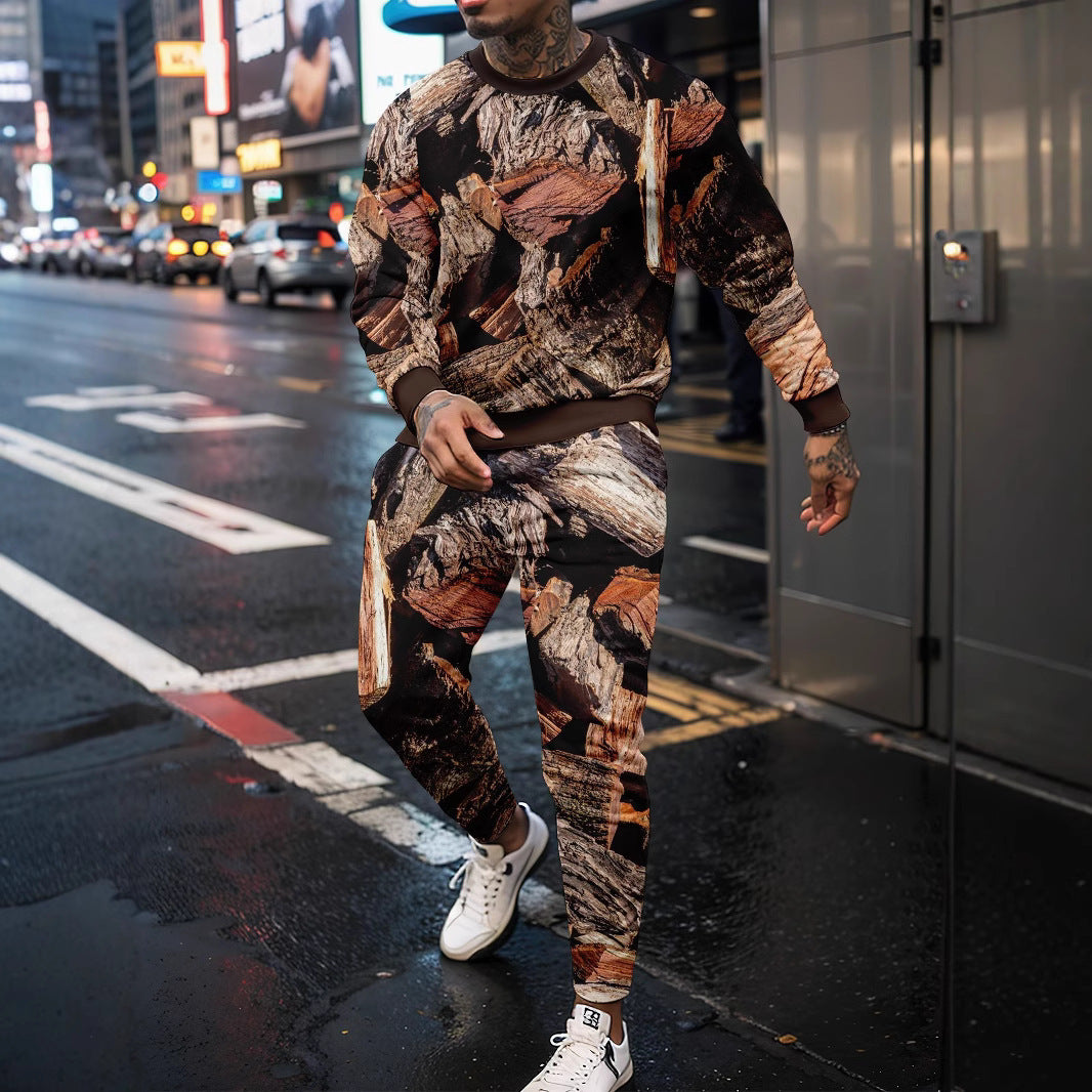 Round Neck Sweater Jungle Camouflage Sportswear Long Sleeve Two-piece Pants