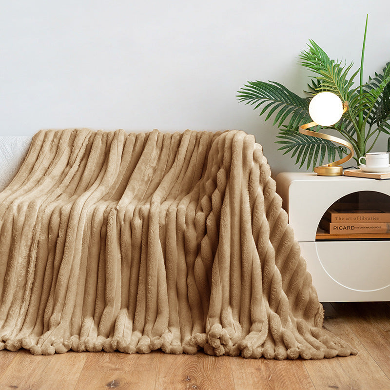 Wide Strip Dehaired Angora Blanket Multi-functional Nap Fleece-lined Thickened