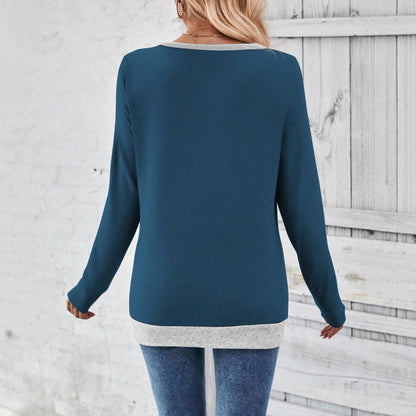 Long Sleeve V-neck Elegant Pleated Button Solid Color T-shirt Top