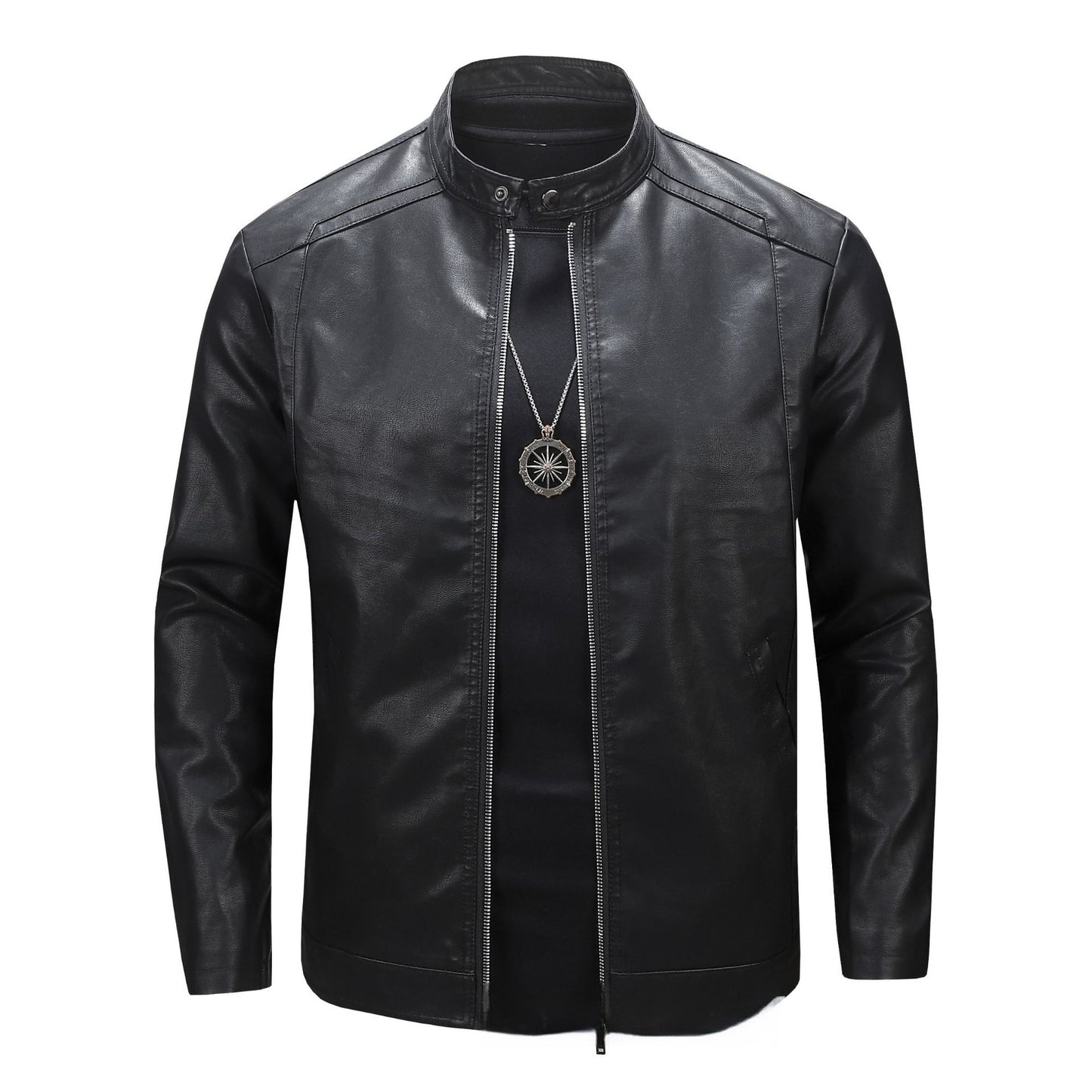 Spring And Autumn Men's Slim Leather Clothing With Stand Collar Jacket