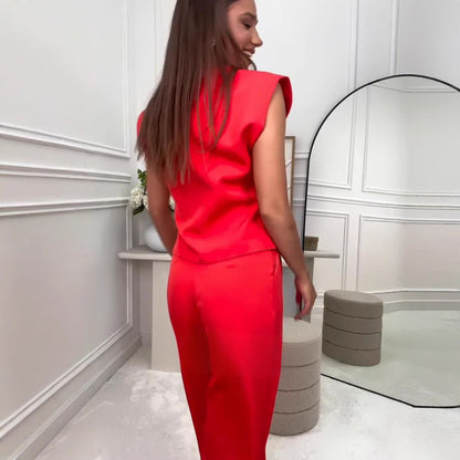 Button Wide-leg Pants Temperament Commute Fashion Suit