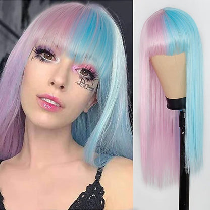 Cosplay Festival Wig Double Color Matching Head Straight Bangs