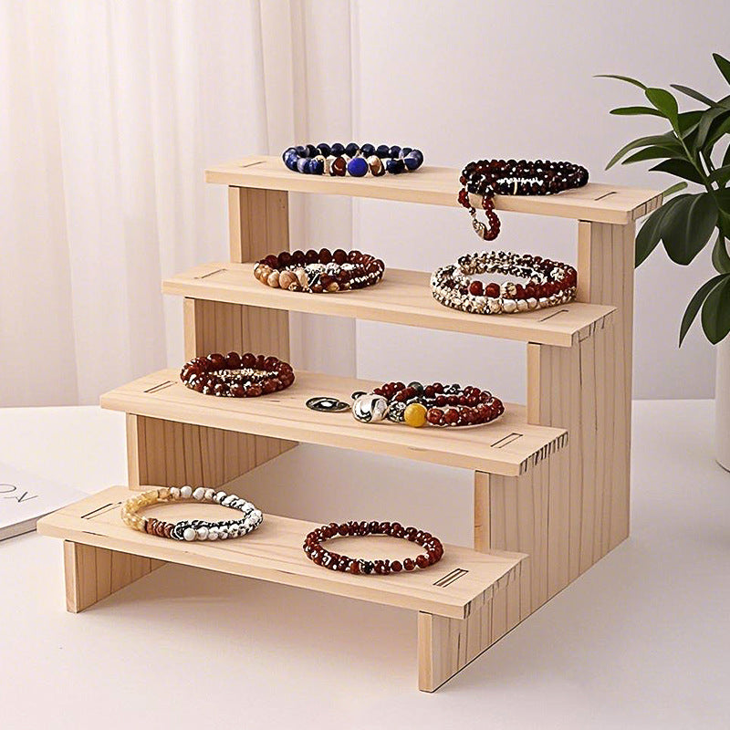 Desktop Blind Box Storage Display Stand Wooden Ladder Display Rack