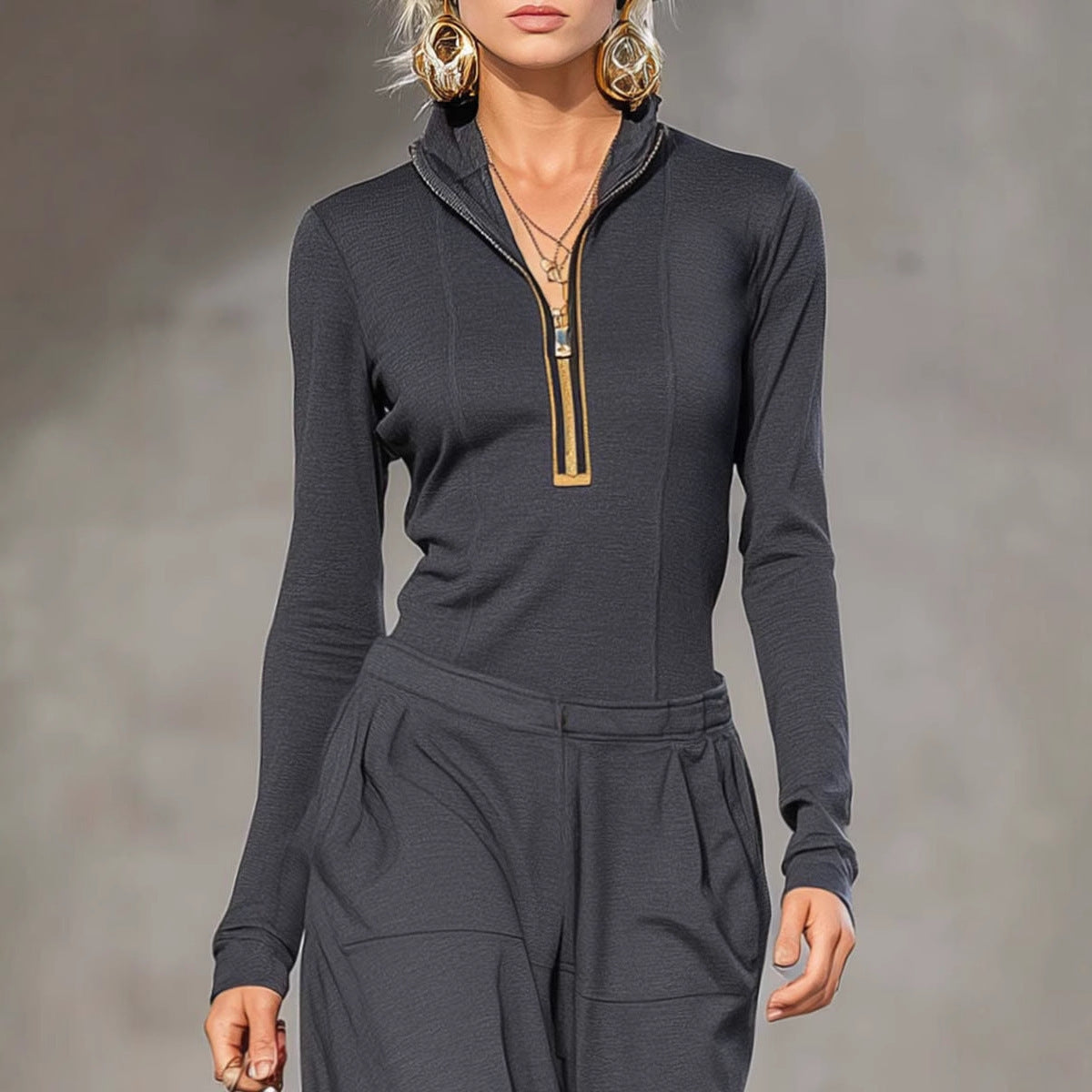 Top Wide Leg Pocket Trousers Two-piece Set