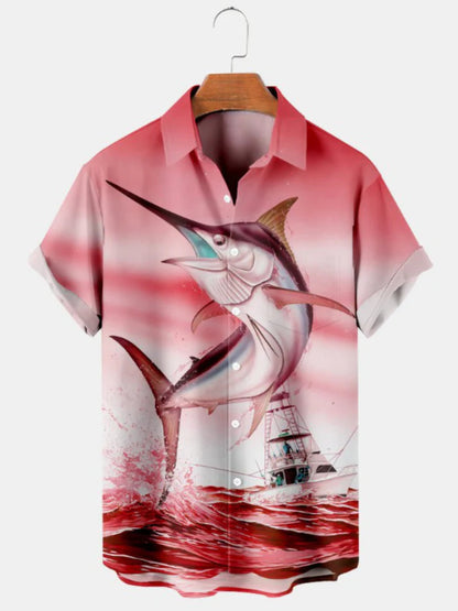 Short Sleeve Lapel Men's Clothing Print Shirt