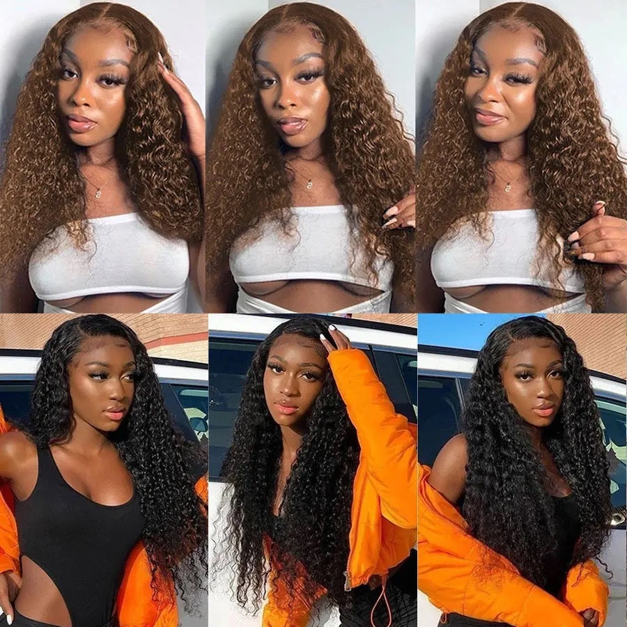 Women's Wig Front Lace Small Roll Brown Long Curling Iron Set