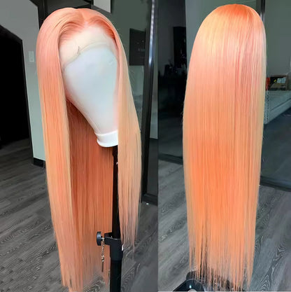 Light Orange Long Straight Hair 134 Front Lace Chemical Fiber High-temperature Fiber Wig Head Cover