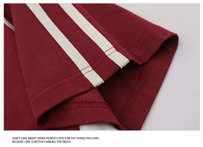 Cotton American Retro Patchwork Motorcycle Clothing Short Sleeve T-shirt