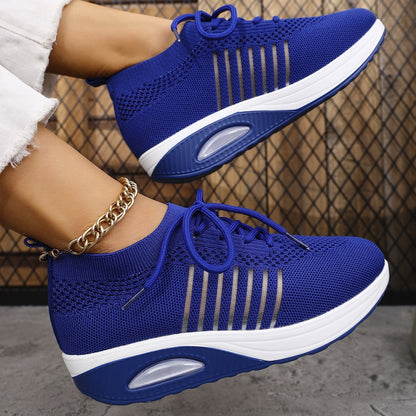 Spring And Autumn New Lace-up Slip-on Wedge Flying Woven Sports Shoes Women