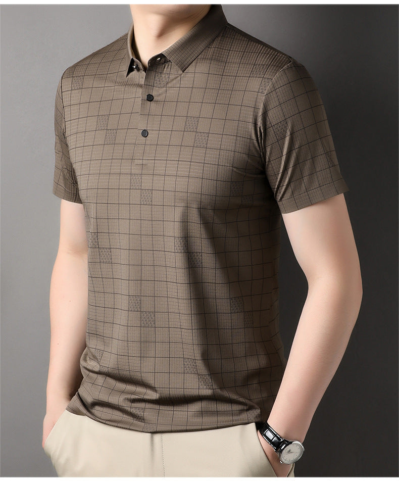 Men's Mercerized Cotton Fashion T-shirt Clothing For Middle-aged Dad Ice Silk Men's Clothing