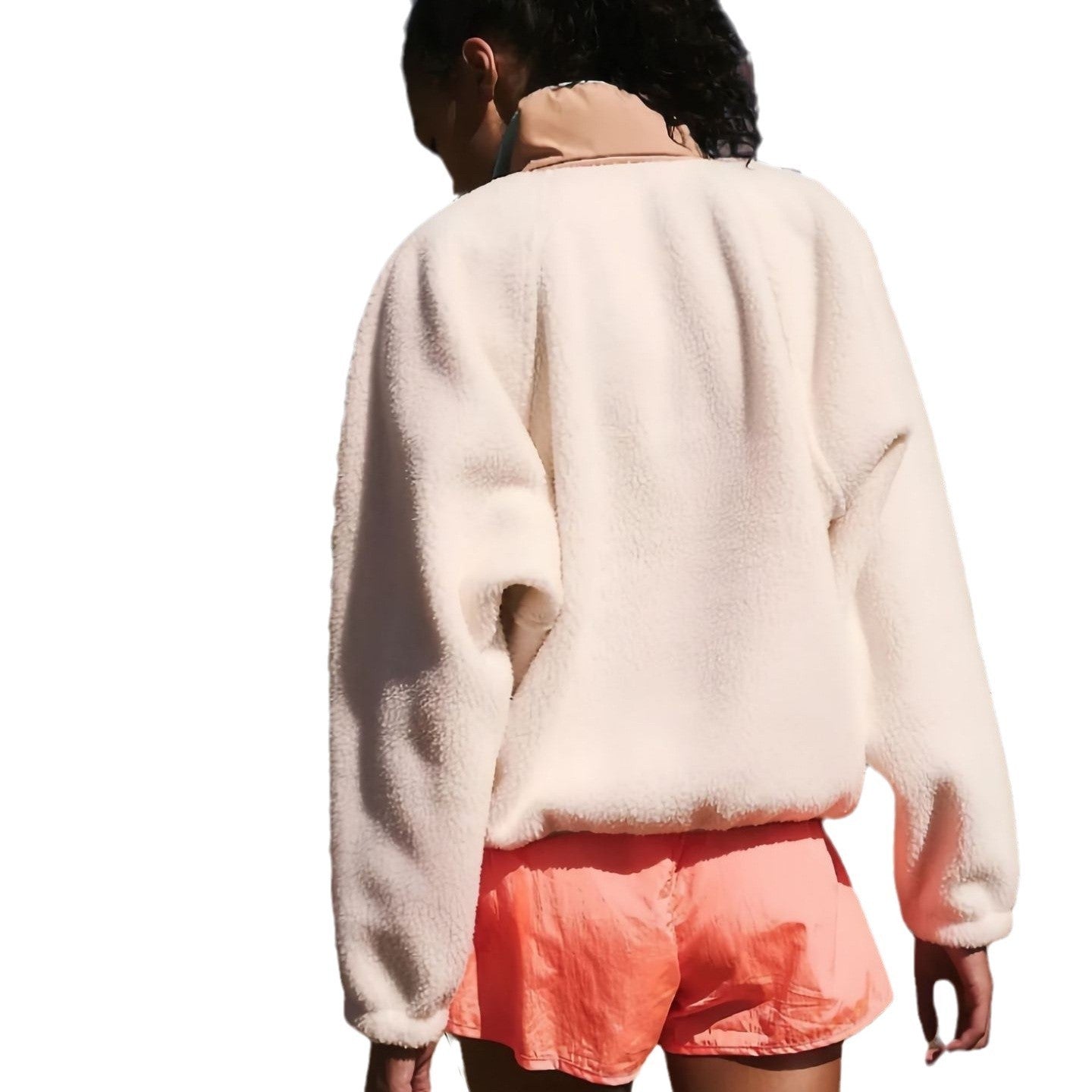 Loose Lapels Stitching Contrast Color Fleece Sweater