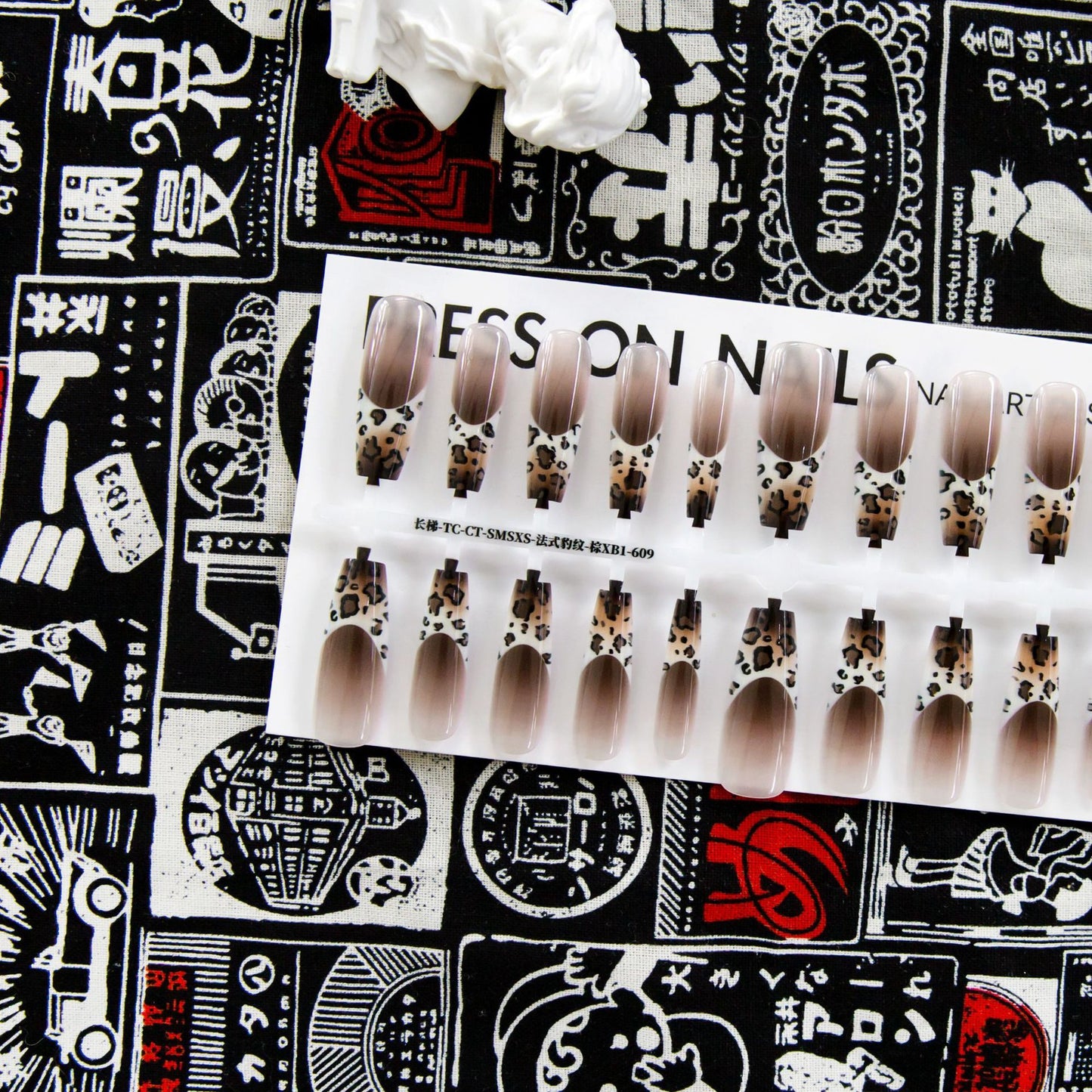 Autumn And Winter French Leopard Spots Long Ladder Nail Beauty Glossy Matte