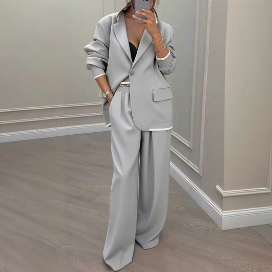 Women's Temperament Long Sleeve Jacket Casual Wide-leg Pants Suit