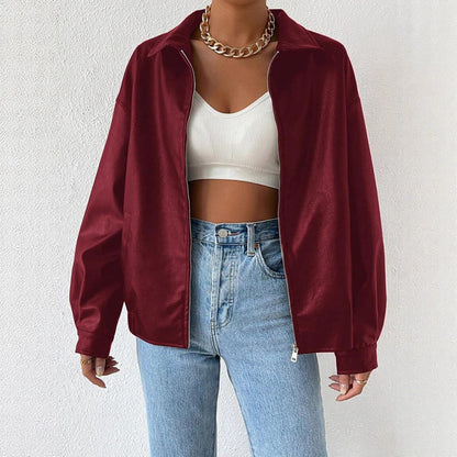 PU Leather Coat Retro Biker's Long Sleeve Zipper Lapel Jacket