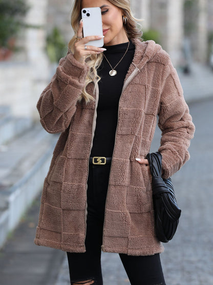 Hooded Long Cardigan Plush Coat