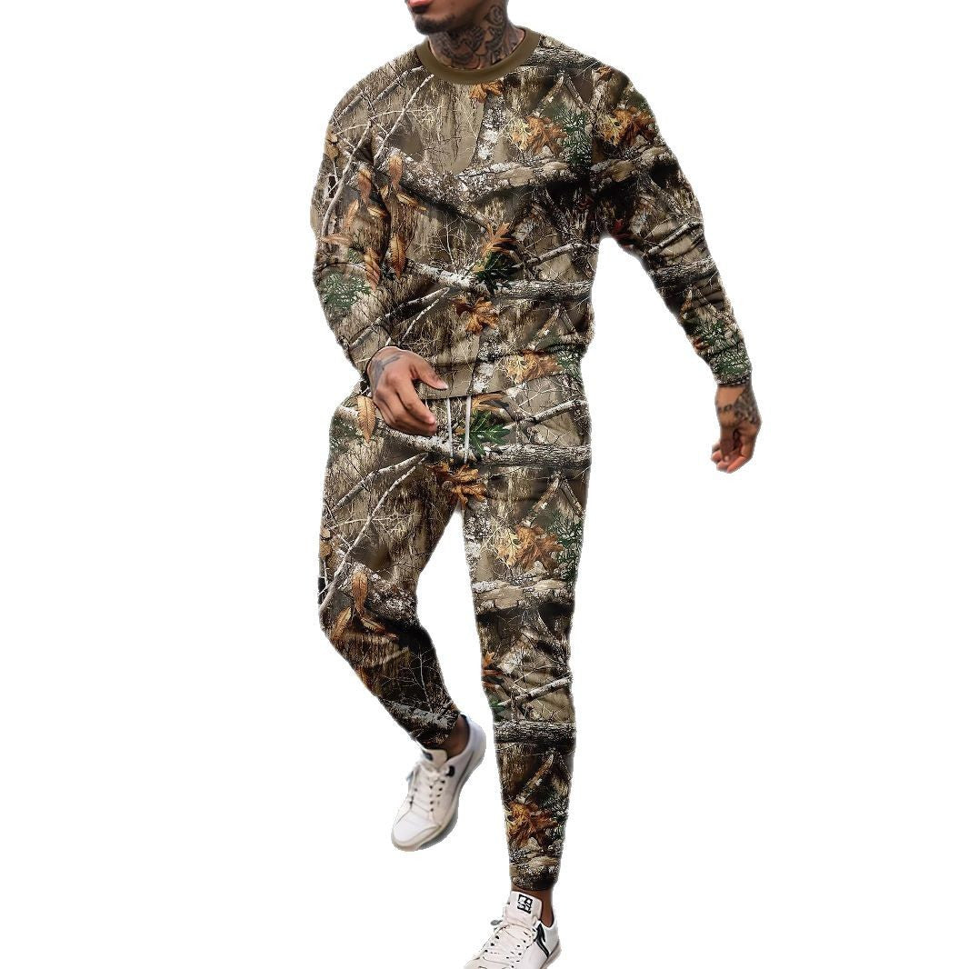 Round Neck Sweater Jungle Camouflage Sportswear Long Sleeve Two-piece Pants