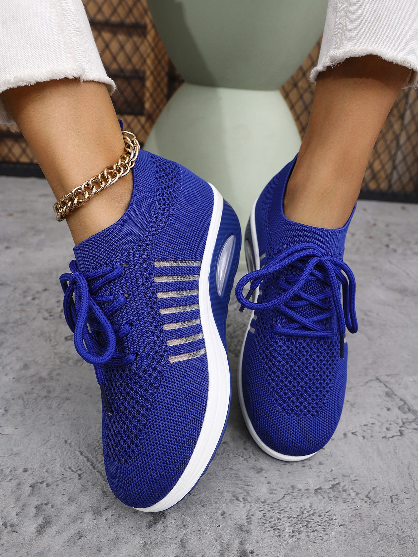 Spring And Autumn New Lace-up Slip-on Wedge Flying Woven Sports Shoes Women