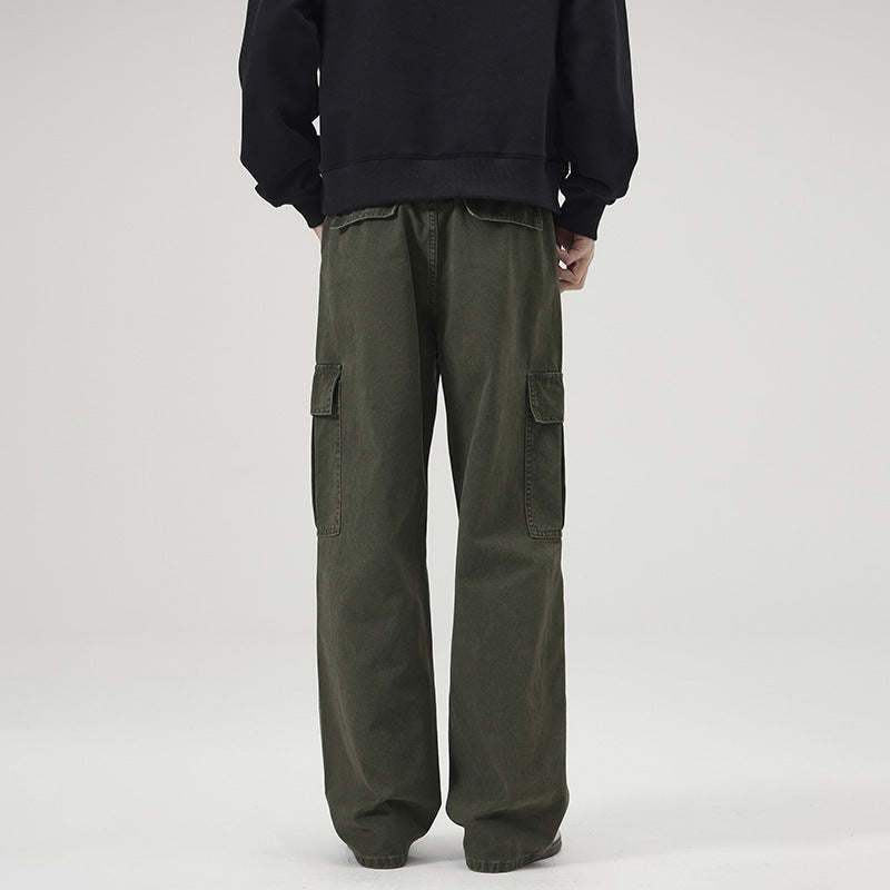 Men's Clothing Retro Washed Stonewashed Pure Cotton Casual Pants Straight Loose