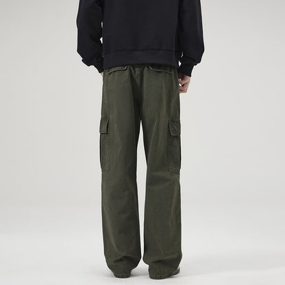 Men's Clothing Retro Washed Stonewashed Pure Cotton Casual Pants Straight Loose