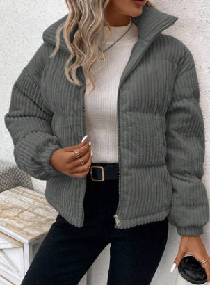 Commute Style Stand Collar New Pure Color Cotton Clothing