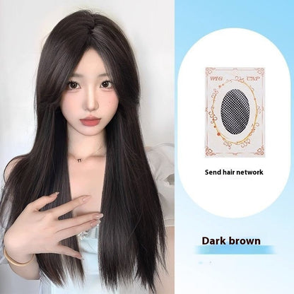 Jaulin Wig Women's Long Hair Forehead Lace Full-head Wig New Artificial Natural Mid-length Long Straight Hair Full Top Wig