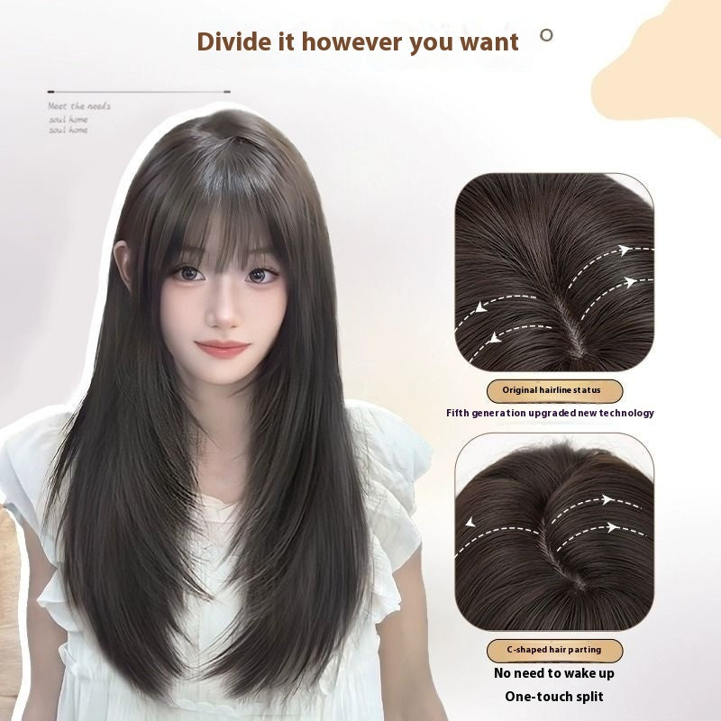 Wig Women's Wear-free Hair Net Full-head Wig Black Long Straight High Layered