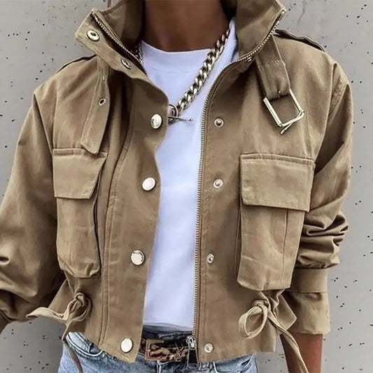 Single-breasted Zipper Short Casual Long Sleeve Coat