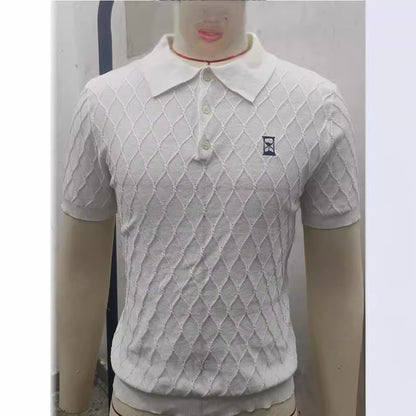 Textured Stitching POLO Short Sleeved Knitted Shirt Top