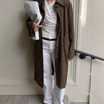 Loose Lapels Vintage Brown Suede Coat