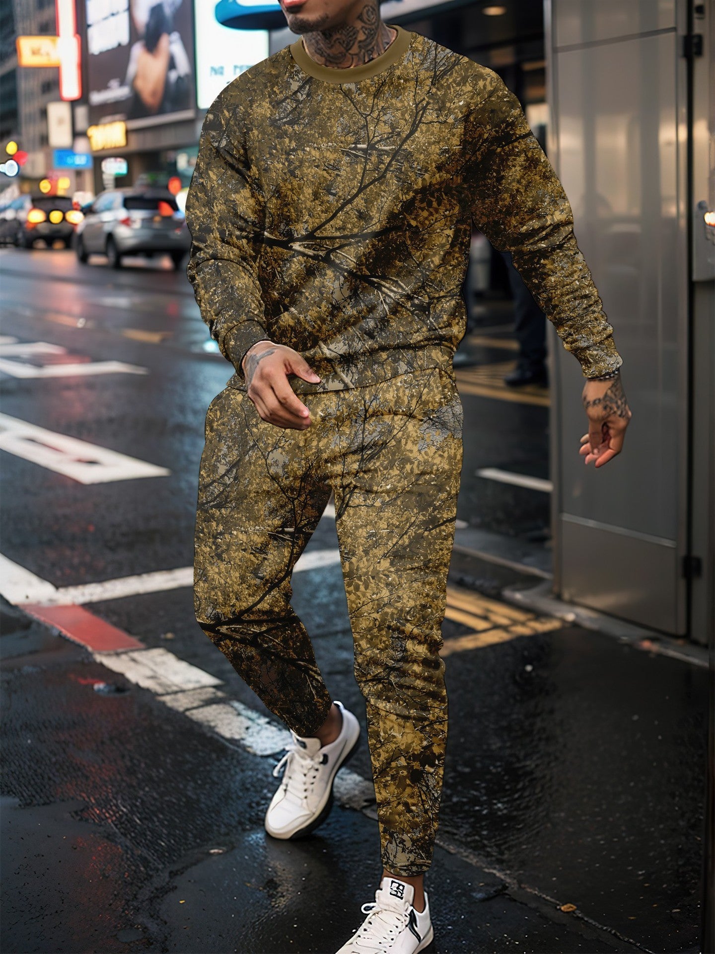 Round Neck Sweater Jungle Camouflage Sportswear Long Sleeve Two-piece Pants