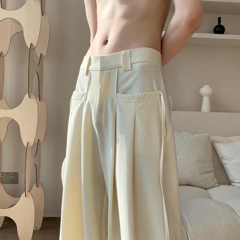 Ice Silk High-grade Men's Clothing Niche British Wide-leg Pants