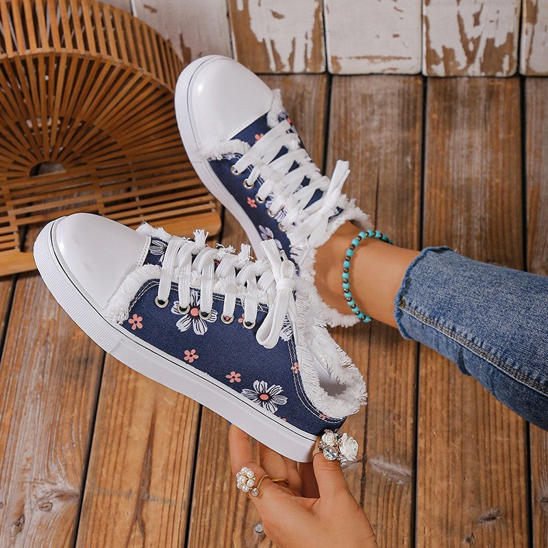 Spring And Autumn New Casual All-match Flat Lace-up Plus Size Low-top Canvas Shoes For Women