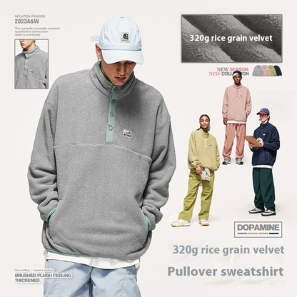 All-matching Loose Men's Clothing Thick Rice Grain Velvet Thermal Pullover Hoodie