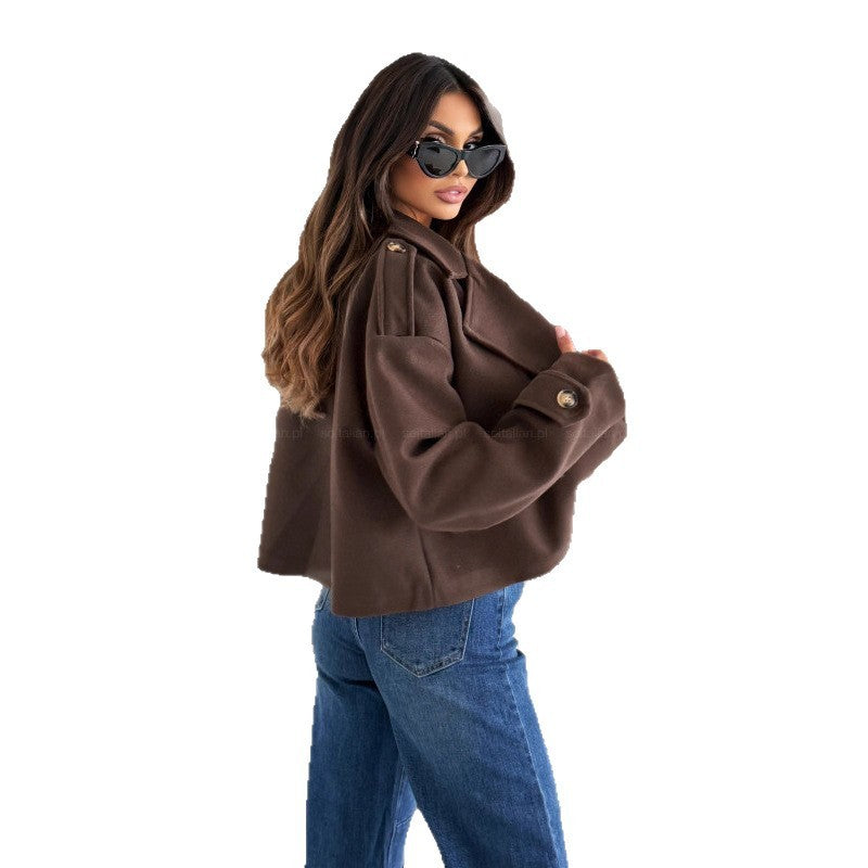 Women's Solid Color Long Sleeve Casual Short Woolen Coat