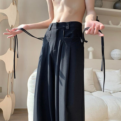 Ice Silk High-grade Men's Clothing Niche British Wide-leg Pants