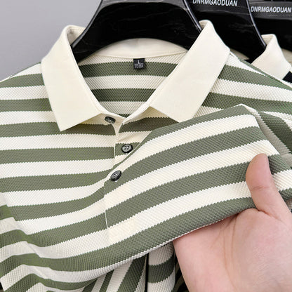 Lapel Jacquard Stripes Breathable Sweat Absorbing Business Casual Men's Clothing