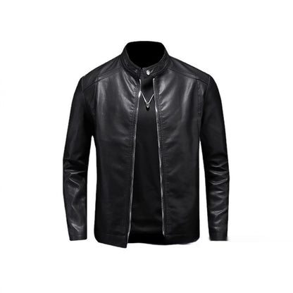 Spring And Autumn Men's Slim Leather Clothing With Stand Collar Jacket