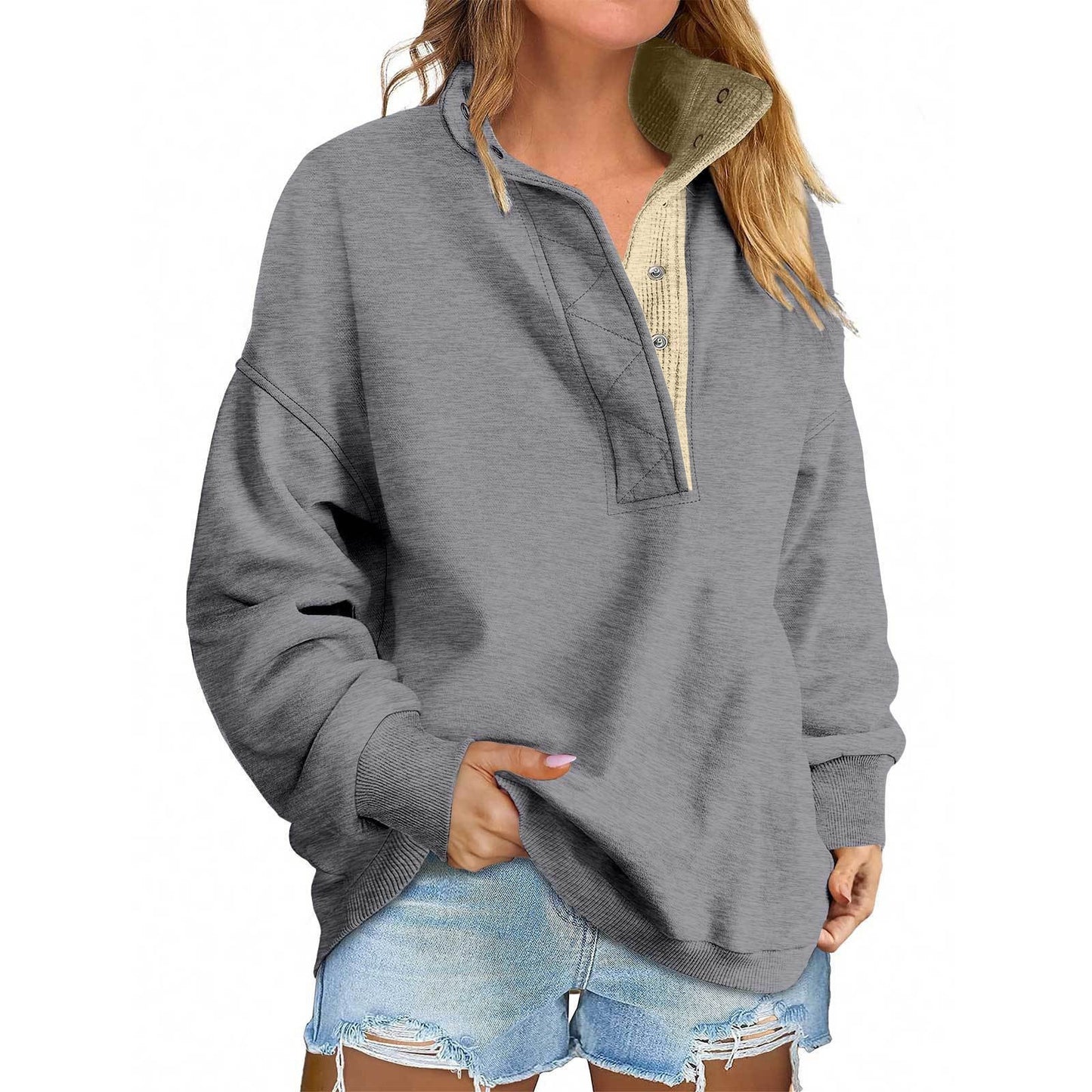 Pullover Leisure Loose Button Sweater For Women
