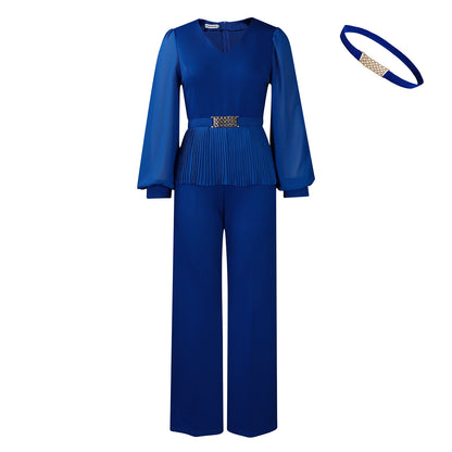 Pleated Waist Tight Top Wide Leg Pants Ol Suit