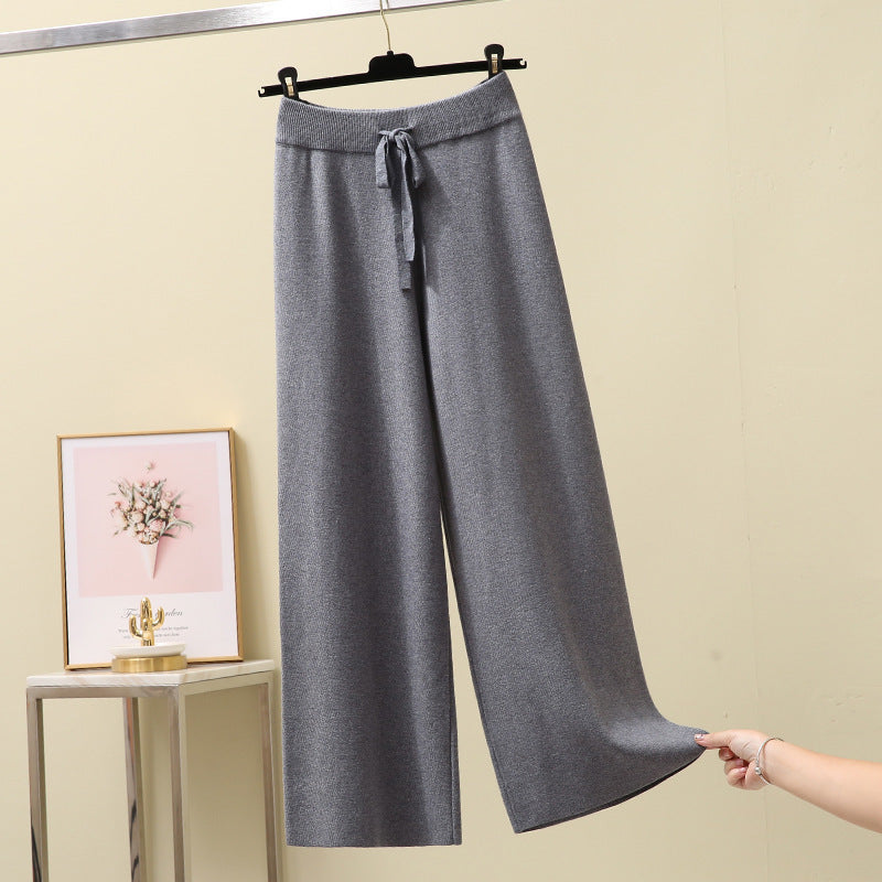 High Waist Straight Loose Thick Knitted Trousers Draping Mop