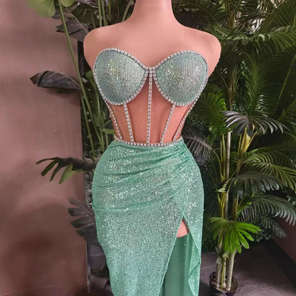 Women's Casual All-match Shiny Rhinestone Sequins Top Dress Suit