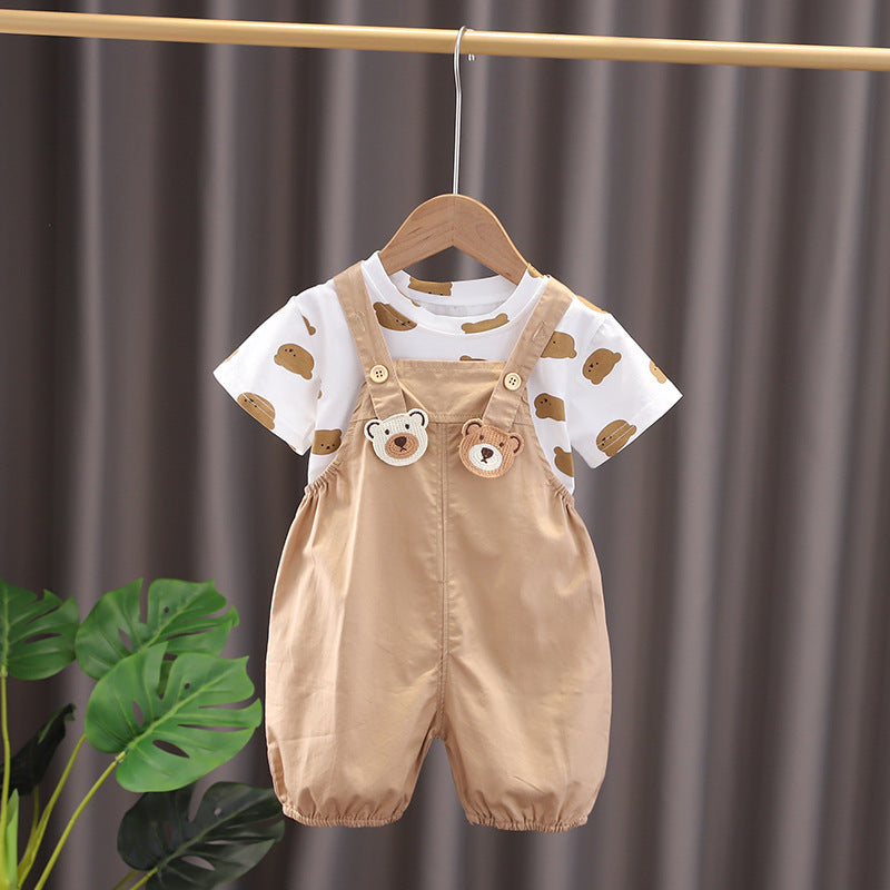 Bear Brother Short Sleeve Strap Kids Clothes Two-piece Suit