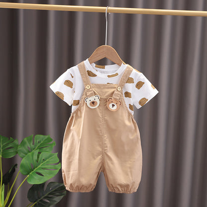 Bear Brother Short Sleeve Strap Kids Clothes Two-piece Suit