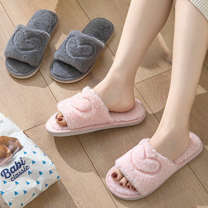 Plush Open Toe TPR Men And Women Couple Slippers