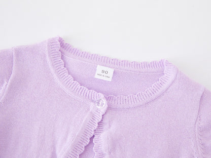 New Korean Style Round Neck Girl's Knitted Cardigan Coat Medium And Large Kids' Sweater Shawl