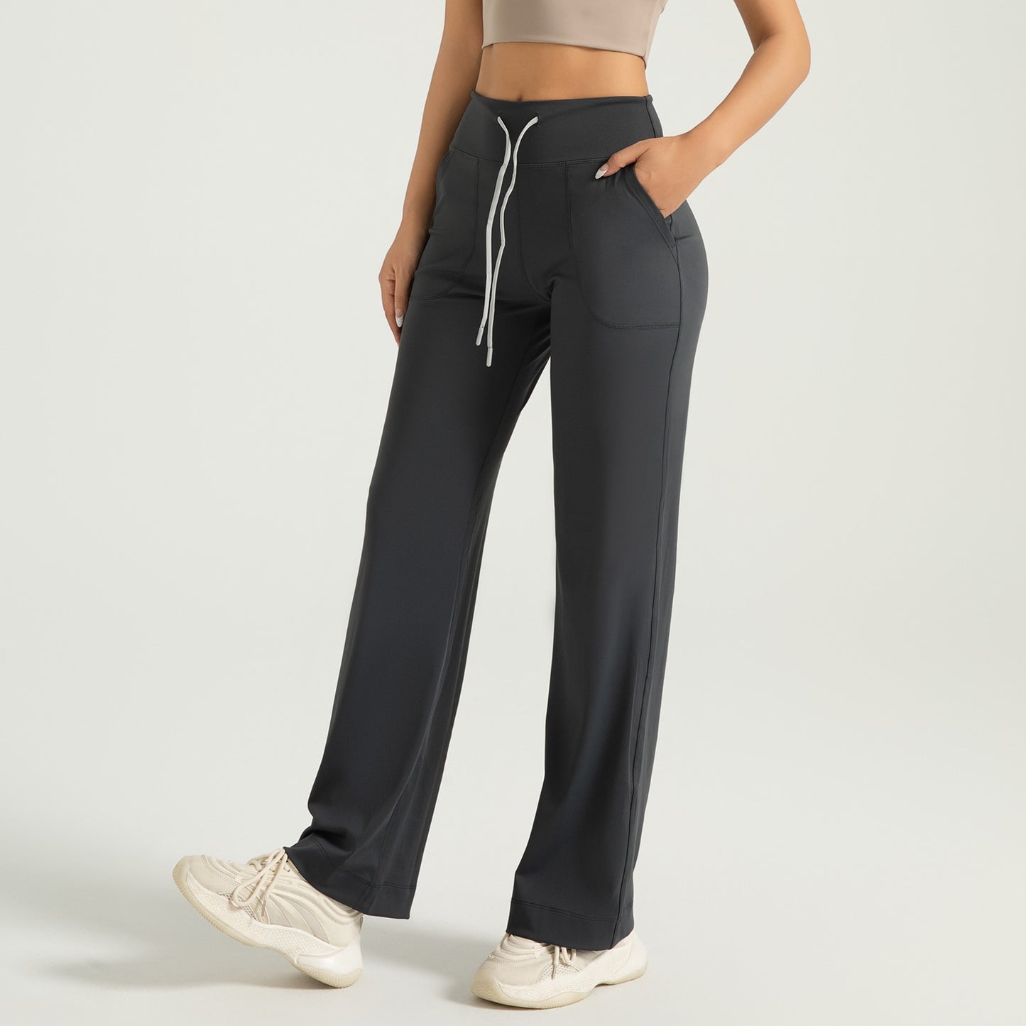 Versatile Sports Pants Drawstring Loose Nude Feel Casual Women